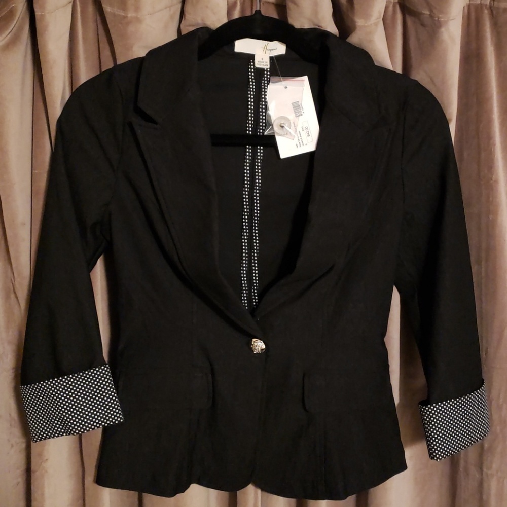 NWT Black Blazer with Polka Dot Lining
